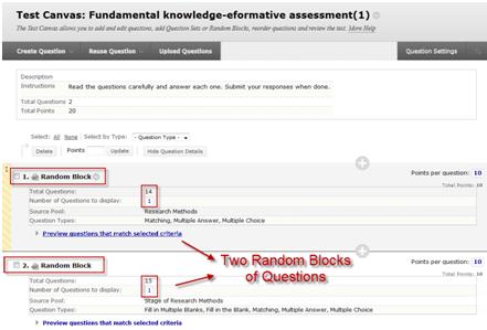 Example for random blocks of questions
